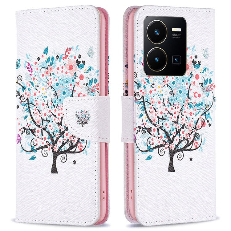 BF Pattern Printing Leather Series-1 for vivo Y35 4G (2022) / Y22 4G Wallet Case PU Leather Stand Flip Printed Pattern Magnetic Phone Cover - Flower Tree