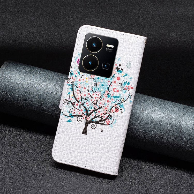 BF Pattern Printing Leather Series-1 for vivo Y35 4G (2022) / Y22 4G Wallet Case PU Leather Stand Flip Printed Pattern Magnetic Phone Cover - Flower Tree