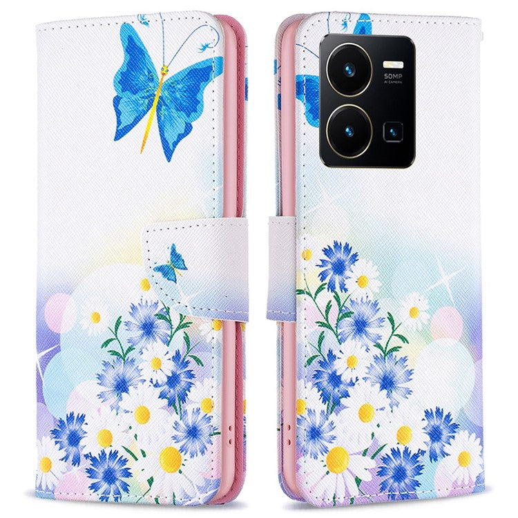 BF Pattern Printing Leather Series-1 for vivo Y35 4G (2022) / Y22 4G Wallet Case PU Leather Stand Flip Printed Pattern Magnetic Phone Cover - Butterfly and Flowers