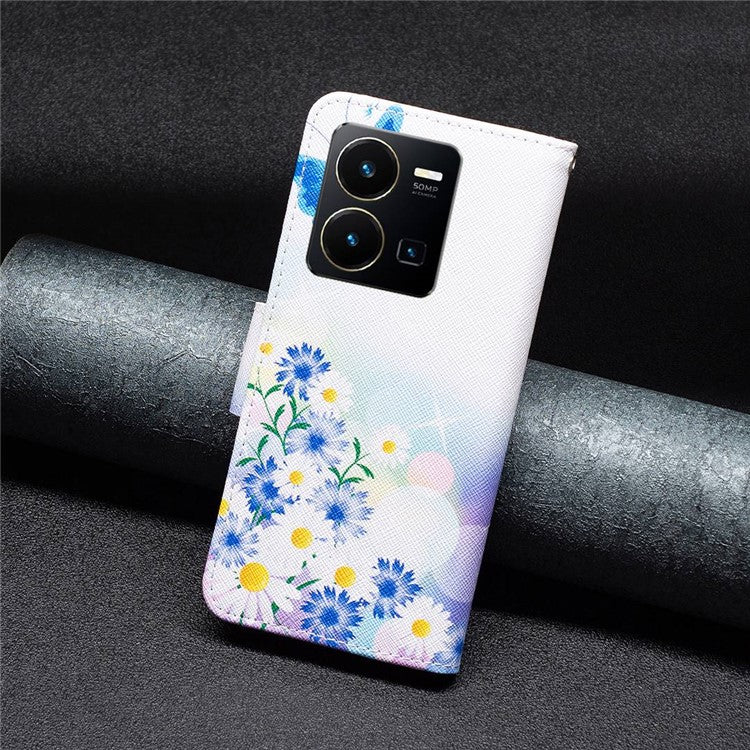 BF Pattern Printing Leather Series-1 for vivo Y35 4G (2022) / Y22 4G Wallet Case PU Leather Stand Flip Printed Pattern Magnetic Phone Cover - Butterfly and Flowers