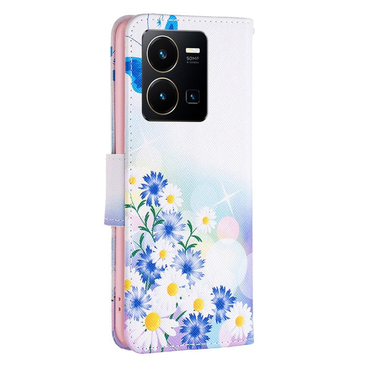 BF Pattern Printing Leather Series-1 for vivo Y35 4G (2022) / Y22 4G Wallet Case PU Leather Stand Flip Printed Pattern Magnetic Phone Cover - Butterfly and Flowers