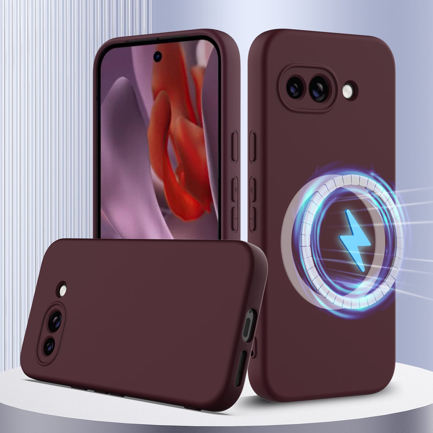 For Google Pixel 9a Case Compatible with MagSafe Anti-Drop Liquid Silicone Phone Cover - Wine Red