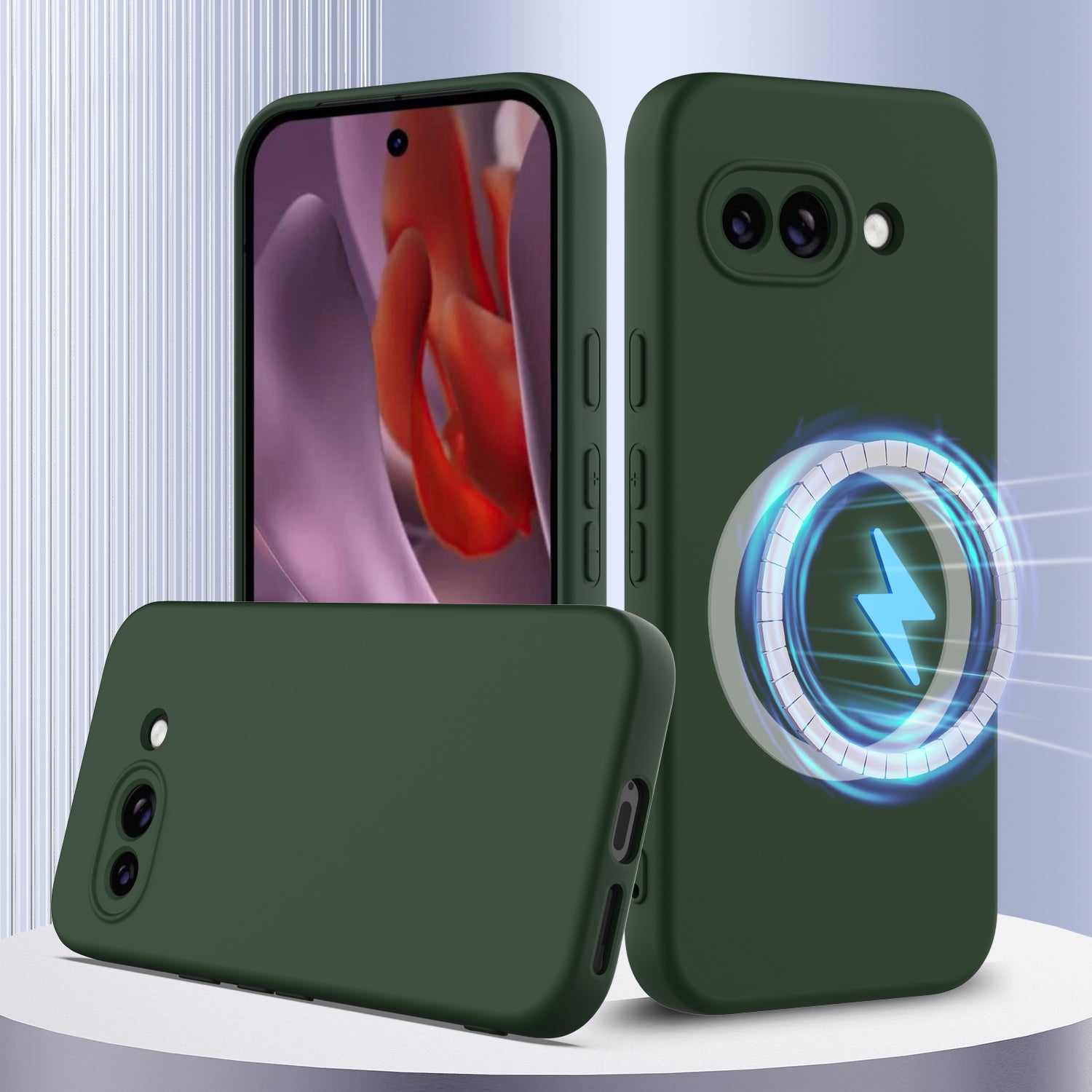 For Google Pixel 9a Case Compatible with MagSafe Anti-Drop Liquid Silicone Phone Cover - Dark Green