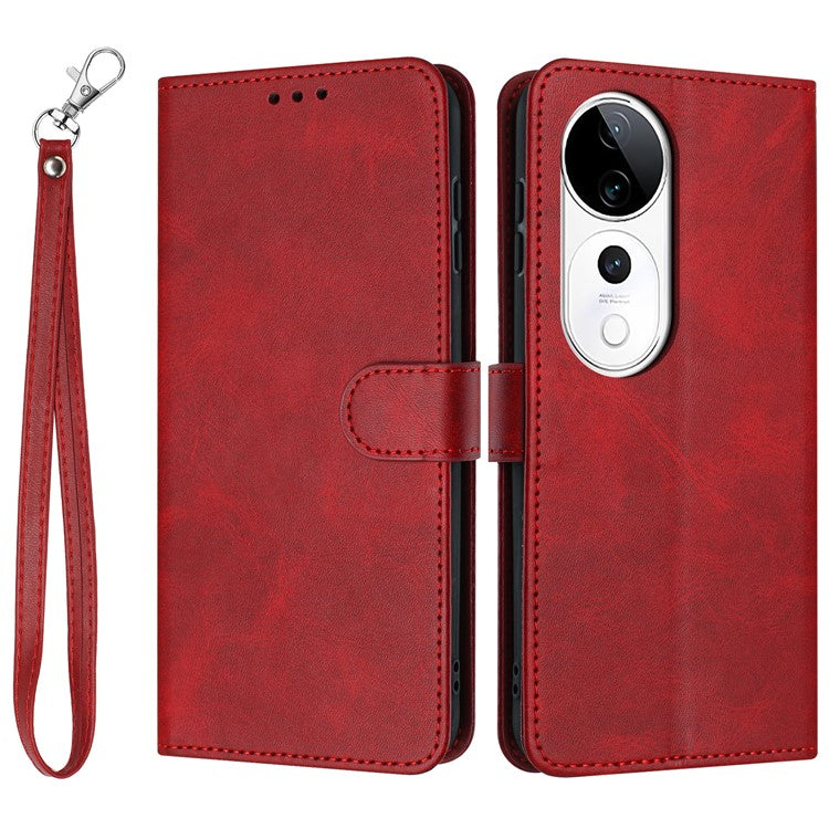 PU Leather Case For vivo V40 5G  /  V40 Pro 5G  /  T3 Ultra 5G  /  S19 Pro 5G Flip Stand Wallet Phone Cover Calf Texture - Red