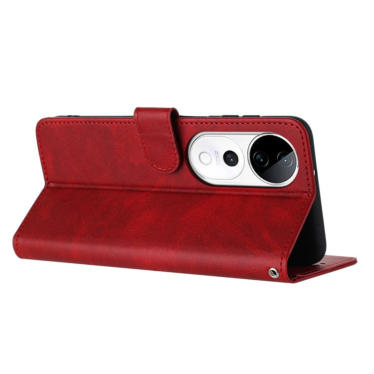 PU Leather Case For vivo V40 5G  /  V40 Pro 5G  /  T3 Ultra 5G  /  S19 Pro 5G Flip Stand Wallet Phone Cover Calf Texture - Red