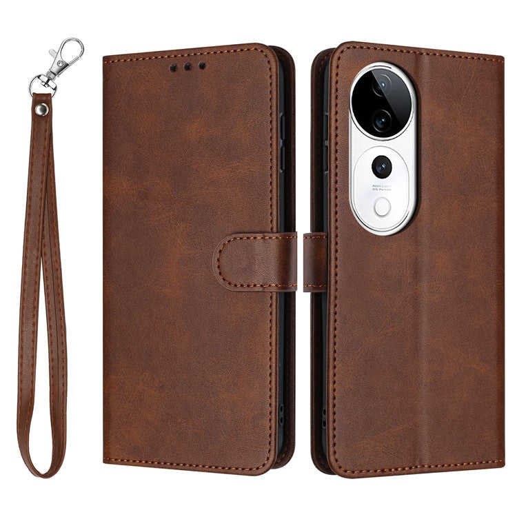 PU Leather Case For vivo V40 5G  /  V40 Pro 5G  /  T3 Ultra 5G  /  S19 Pro 5G Flip Stand Wallet Phone Cover Calf Texture - Brown