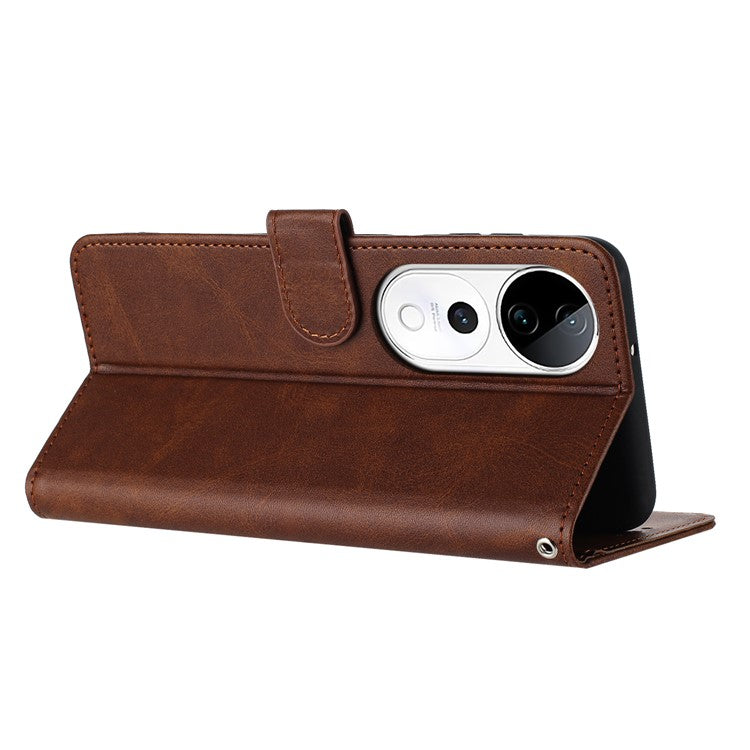 PU Leather Case For vivo V40 5G  /  V40 Pro 5G  /  T3 Ultra 5G  /  S19 Pro 5G Flip Stand Wallet Phone Cover Calf Texture - Brown