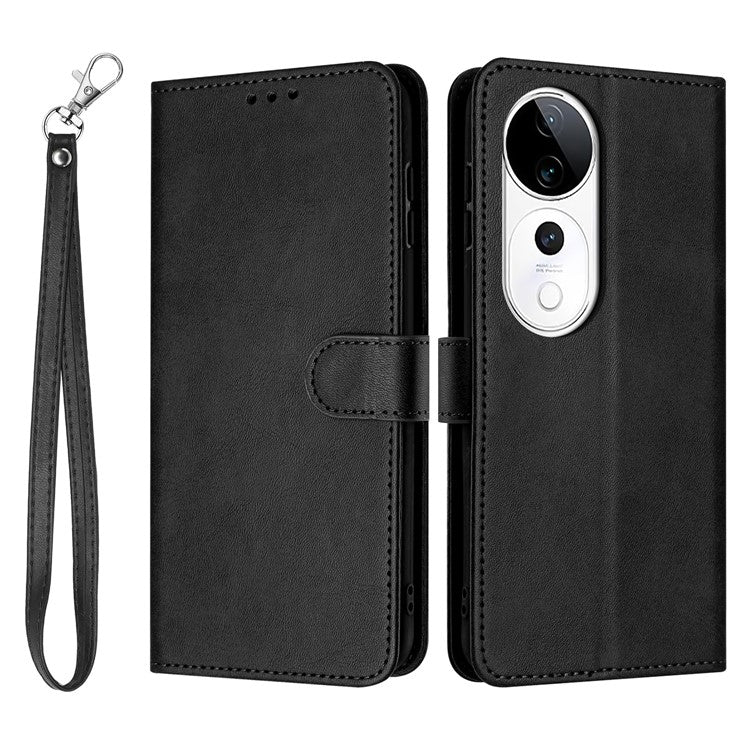 PU Leather Case For vivo V40 5G  /  V40 Pro 5G  /  T3 Ultra 5G  /  S19 Pro 5G Flip Stand Wallet Phone Cover Calf Texture - Black