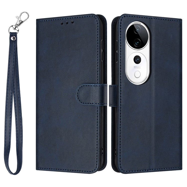 PU Leather Case For vivo V40 5G  /  V40 Pro 5G  /  T3 Ultra 5G  /  S19 Pro 5G Flip Stand Wallet Phone Cover Calf Texture - Sapphire