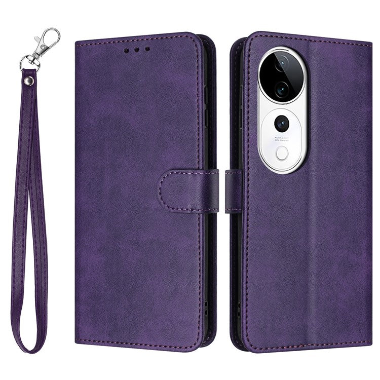 PU Leather Case For vivo V40 5G  /  V40 Pro 5G  /  T3 Ultra 5G  /  S19 Pro 5G Flip Stand Wallet Phone Cover Calf Texture - Purple