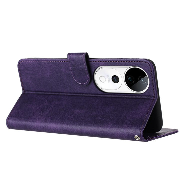 PU Leather Case For vivo V40 5G  /  V40 Pro 5G  /  T3 Ultra 5G  /  S19 Pro 5G Flip Stand Wallet Phone Cover Calf Texture - Purple