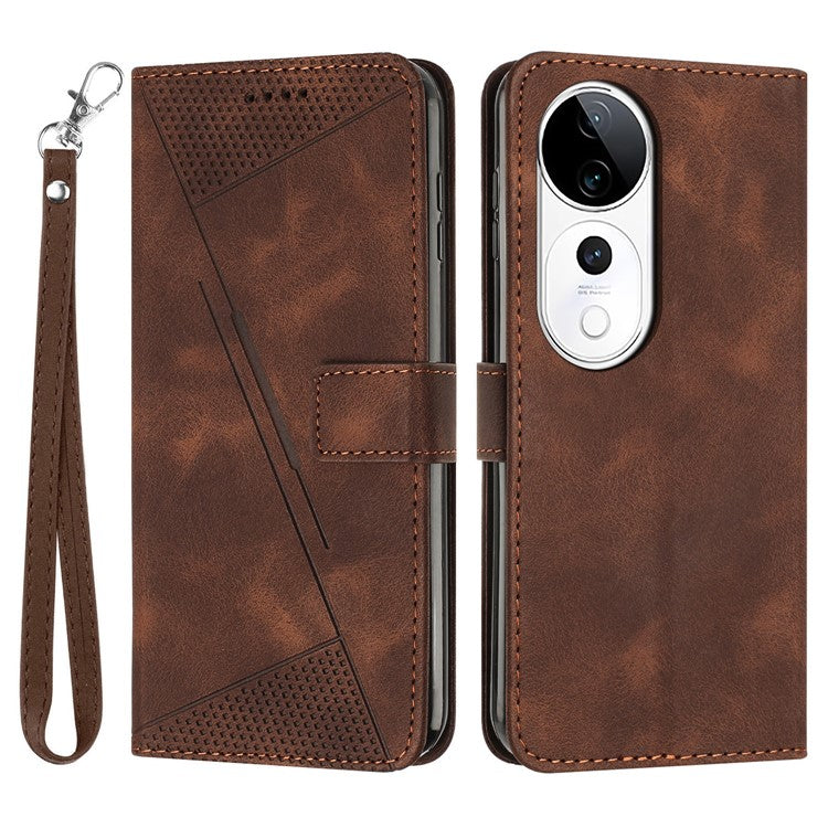 Wallet Phone Case for vivo T3 Ultra 5G / V40 5G / V40 Pro 5G / S19 Pro 5G  Imprinted Triangle Leather Phone Cover - Brown