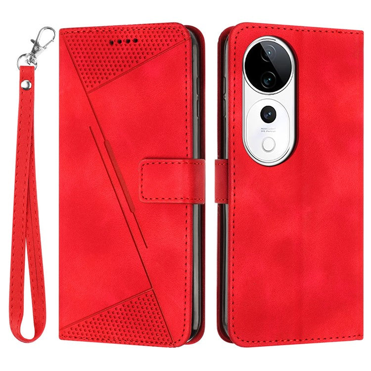 Wallet Phone Case for vivo T3 Ultra 5G / V40 5G / V40 Pro 5G / S19 Pro 5G  Imprinted Triangle Leather Phone Cover - Red