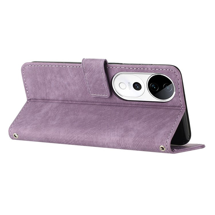 Leather Case For vivo V40 5G  /  V40 Pro 5G  /  T3 Ultra 5G  /  S19 Pro 5G Imprinted Lines Phone Cover Folding Stand - Purple