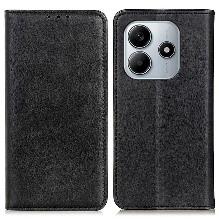 Split Leather Case for Xiaomi Redmi Note 14 5G Flip Wallet Phone Cover - Black