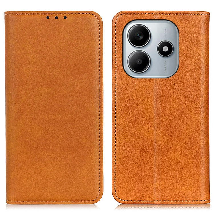 Split Leather Case for Xiaomi Redmi Note 14 5G Flip Wallet Phone Cover - Brown