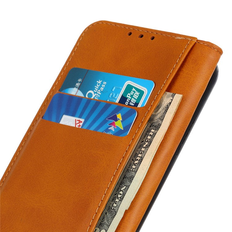 Split Leather Case for Xiaomi Redmi Note 14 5G Flip Wallet Phone Cover - Brown