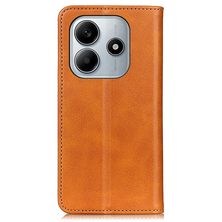 Split Leather Case for Xiaomi Redmi Note 14 5G Flip Wallet Phone Cover - Brown