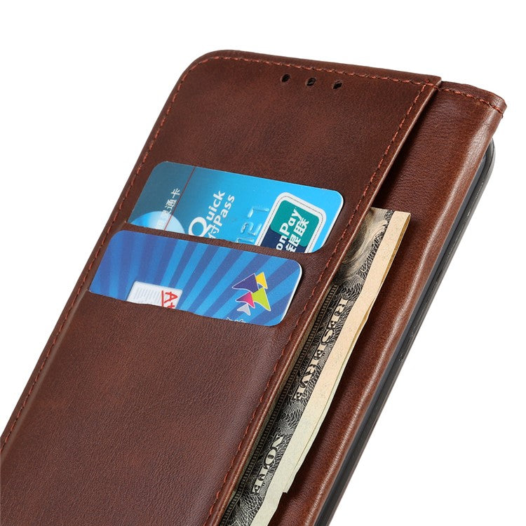 Split Leather Case for Xiaomi Redmi Note 14 5G Flip Wallet Phone Cover - Coffee