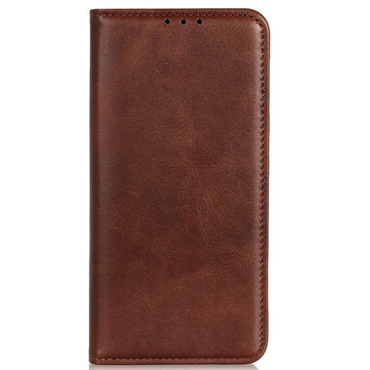 Split Leather Case for Xiaomi Redmi Note 14 5G Flip Wallet Phone Cover - Coffee