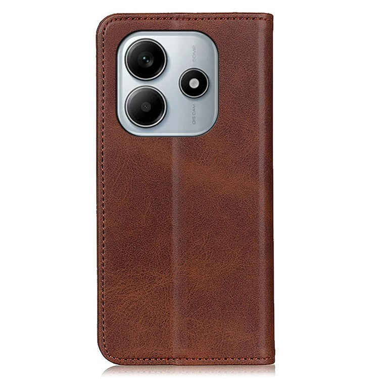 Split Leather Case for Xiaomi Redmi Note 14 5G Flip Wallet Phone Cover - Coffee