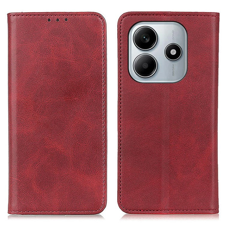 Split Leather Case for Xiaomi Redmi Note 14 5G Flip Wallet Phone Cover - Red