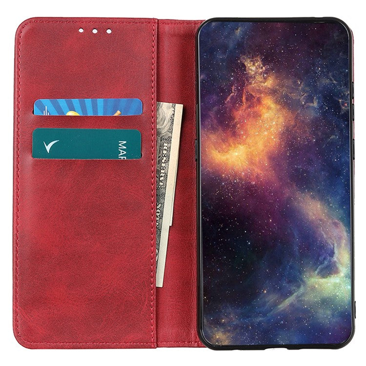 Split Leather Case for Xiaomi Redmi Note 14 5G Flip Wallet Phone Cover - Red