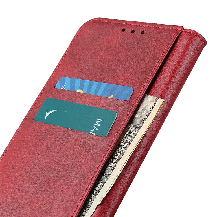 Split Leather Case for Xiaomi Redmi Note 14 5G Flip Wallet Phone Cover - Red