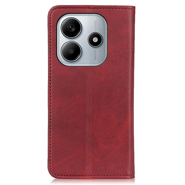 Split Leather Case for Xiaomi Redmi Note 14 5G Flip Wallet Phone Cover - Red