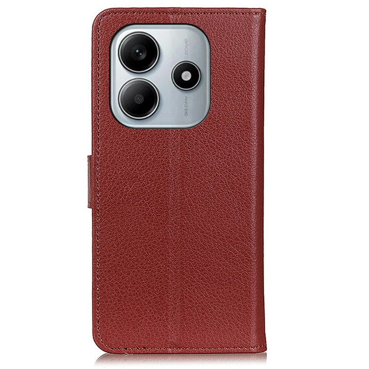 Wallet Case for Xiaomi Redmi Note 14 5G PU Leather Phone Cover Litchi Texture - Brown