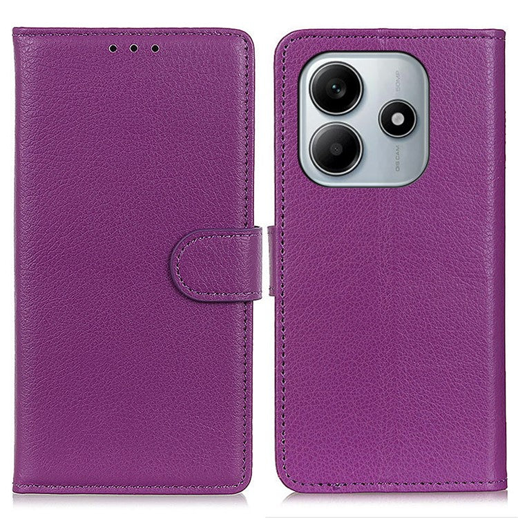 Wallet Case for Xiaomi Redmi Note 14 5G PU Leather Phone Cover Litchi Texture - Purple