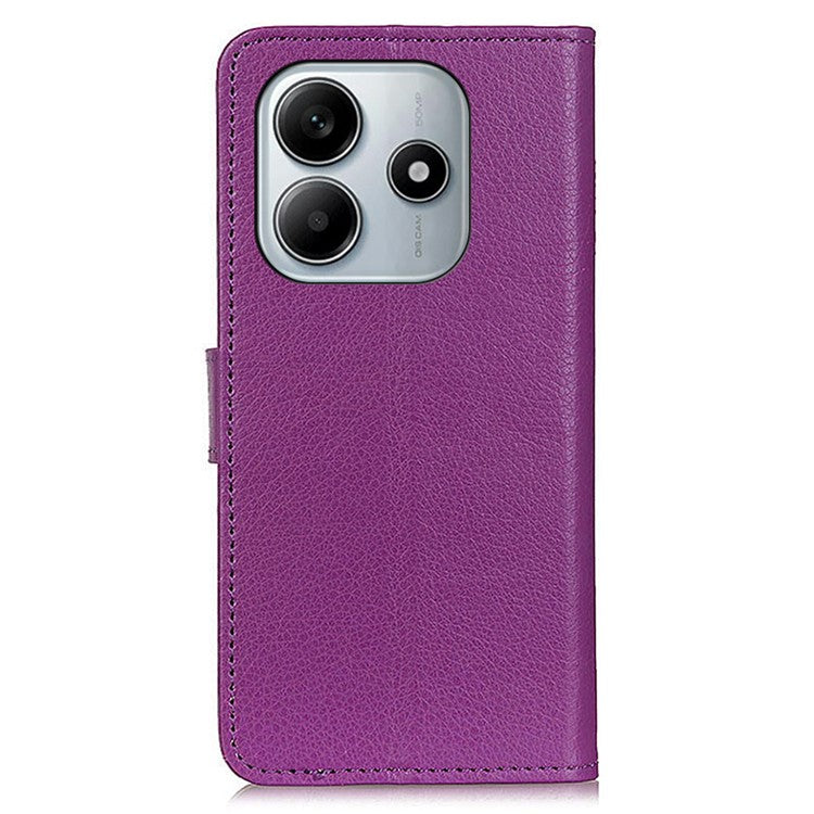 Wallet Case for Xiaomi Redmi Note 14 5G PU Leather Phone Cover Litchi Texture - Purple