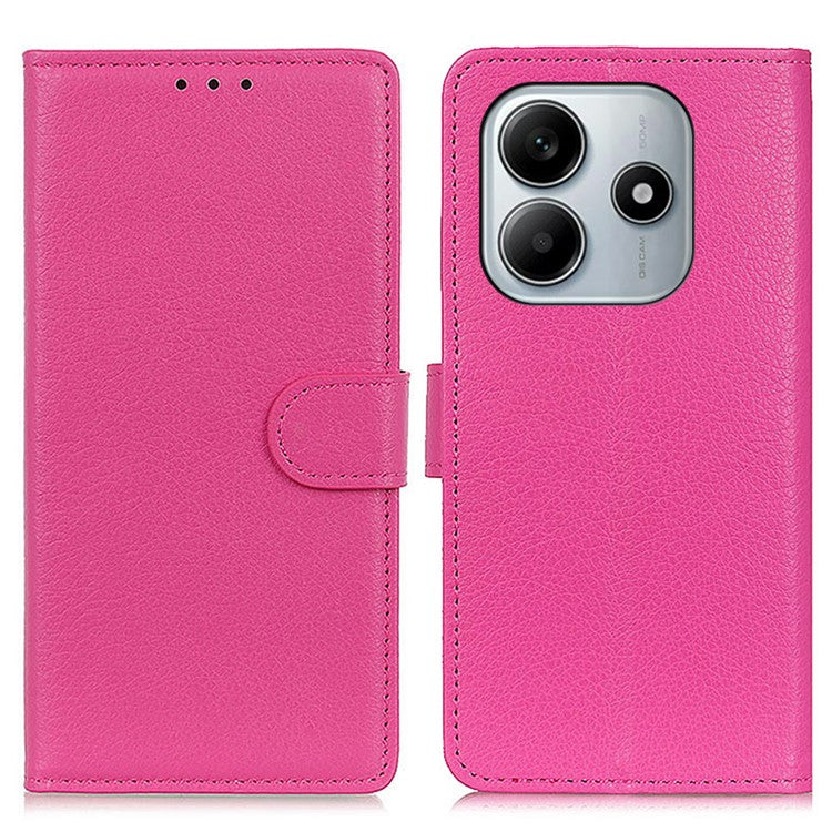 Wallet Case for Xiaomi Redmi Note 14 5G PU Leather Phone Cover Litchi Texture - Rose