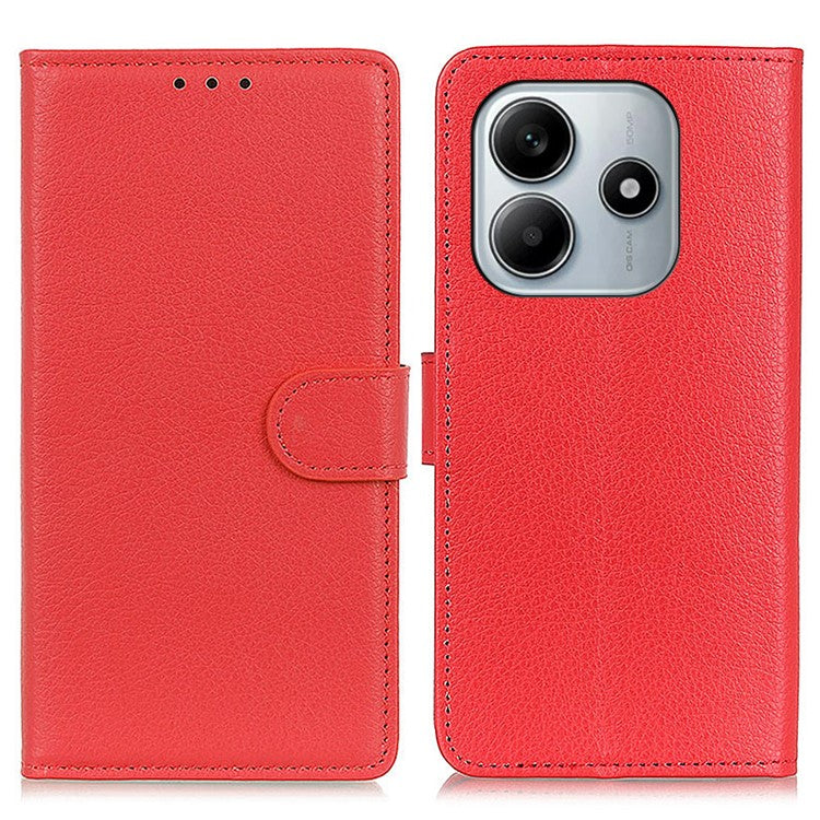 Wallet Case for Xiaomi Redmi Note 14 5G PU Leather Phone Cover Litchi Texture - Red