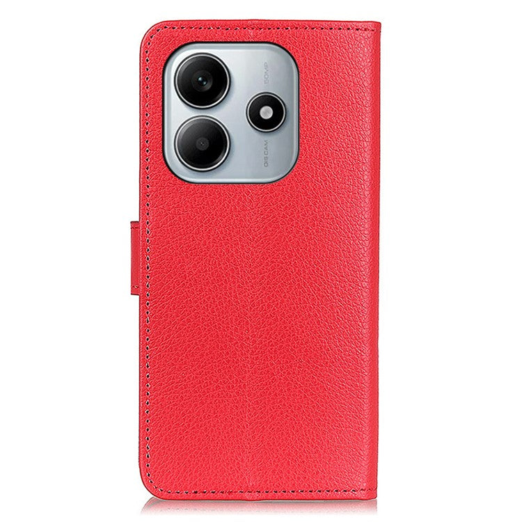 Wallet Case for Xiaomi Redmi Note 14 5G PU Leather Phone Cover Litchi Texture - Red