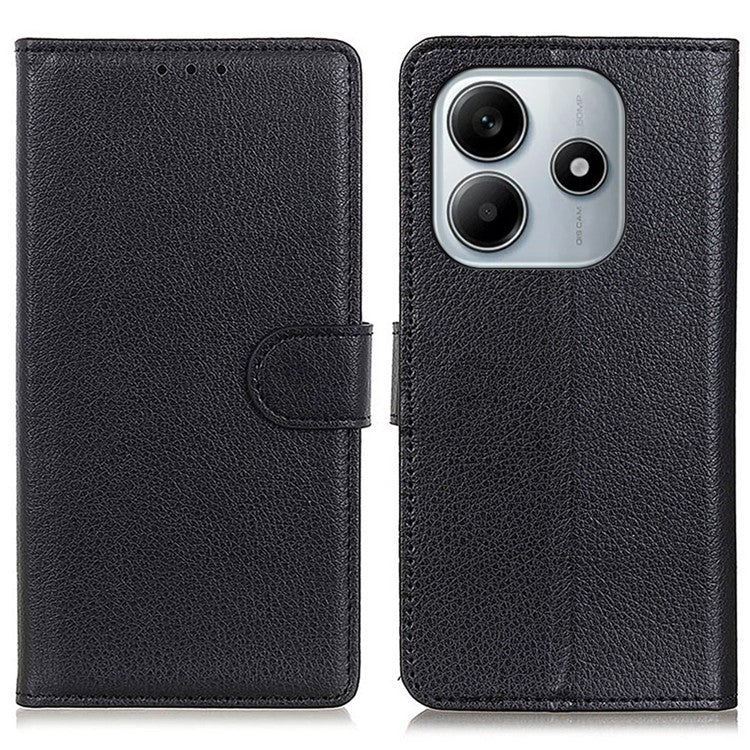 Wallet Case for Xiaomi Redmi Note 14 5G PU Leather Phone Cover Litchi Texture - Black