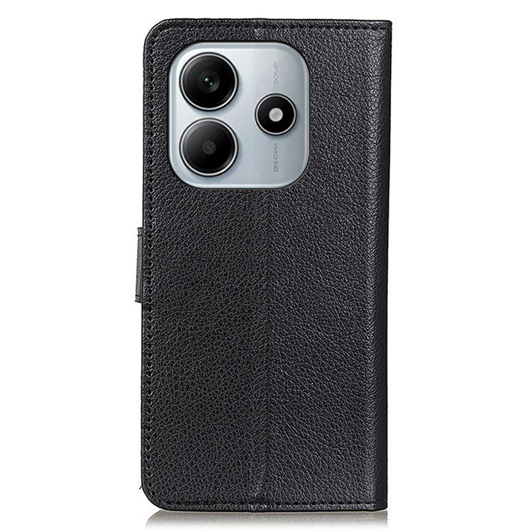 Wallet Case for Xiaomi Redmi Note 14 5G PU Leather Phone Cover Litchi Texture - Black