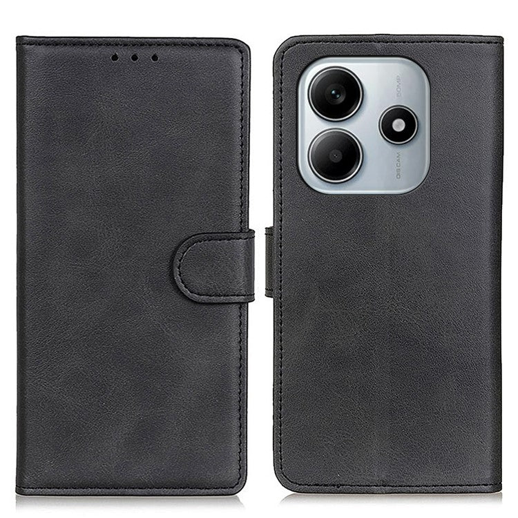 For Xiaomi Redmi Note 14 5G Wallet Case Cowhide Texture Leather Stand Phone Cover - Black