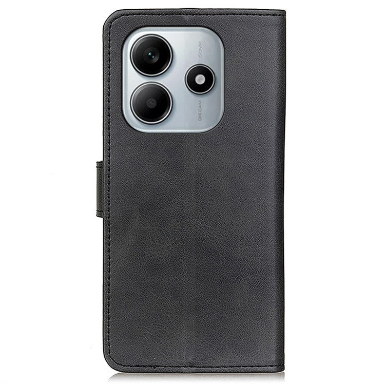 For Xiaomi Redmi Note 14 5G Wallet Case Cowhide Texture Leather Stand Phone Cover - Black