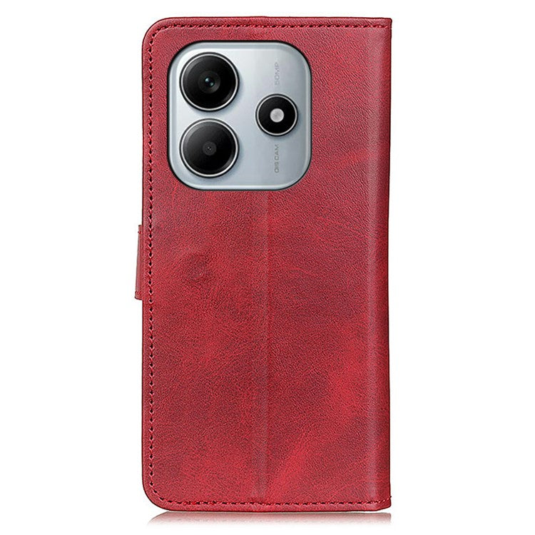 For Xiaomi Redmi Note 14 5G Wallet Case Cowhide Texture Leather Stand Phone Cover - Red