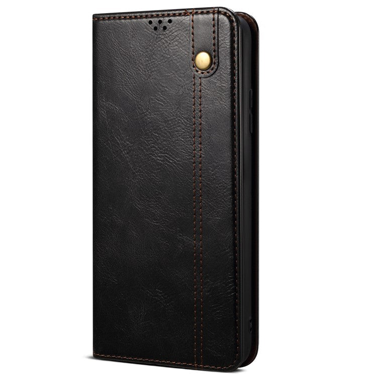 For vivo Y35 4G (2022) / Y22 4G / Y22s 4G Wallet Phone Case Shockproof Folio Flip Cover Waxy Crazy Horse Texture Magnetic Auto-absorbed Leather Case TPU Inner Shell with Stand - Black