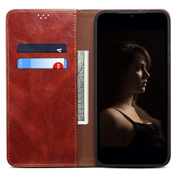 For vivo Y35 4G (2022) / Y22 4G / Y22s 4G Wallet Phone Case Shockproof Folio Flip Cover Waxy Crazy Horse Texture Magnetic Auto-absorbed Leather Case TPU Inner Shell with Stand - Brown