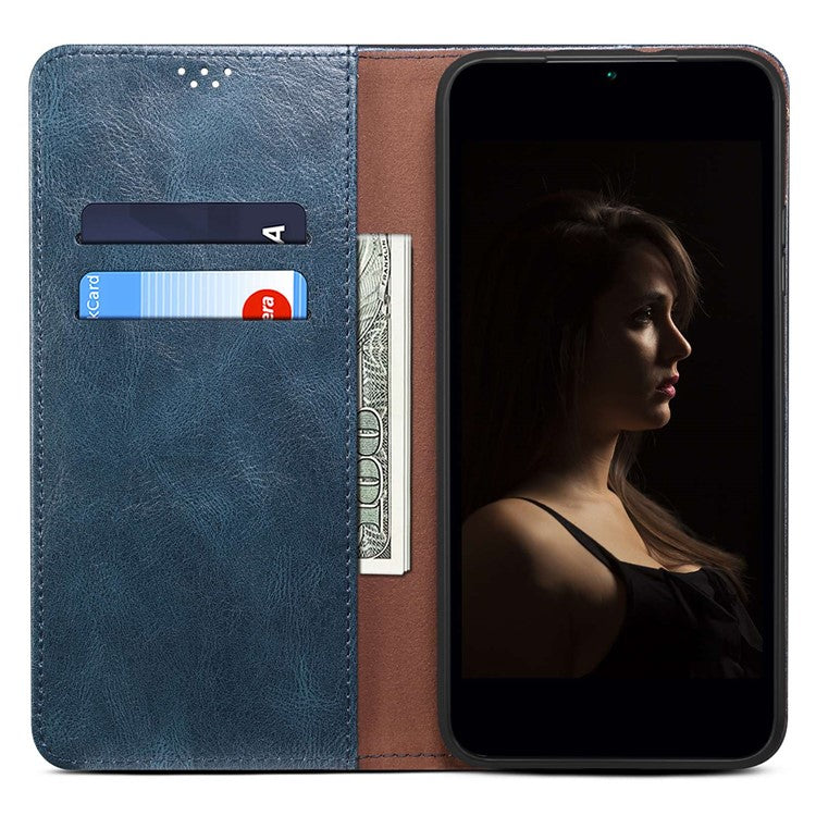 For vivo Y35 4G (2022) / Y22 4G / Y22s 4G Wallet Phone Case Shockproof Folio Flip Cover Waxy Crazy Horse Texture Magnetic Auto-absorbed Leather Case TPU Inner Shell with Stand - Blue