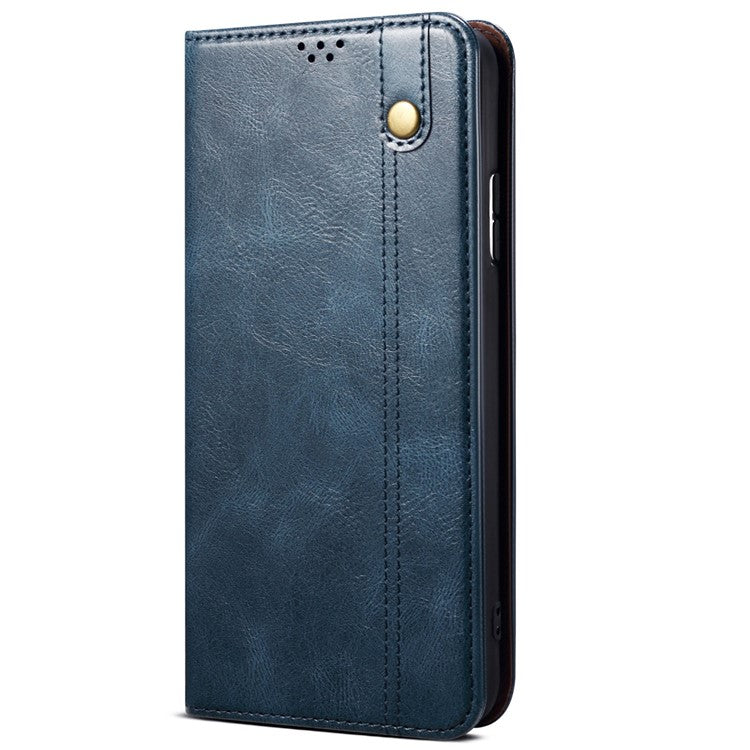 For vivo Y35 4G (2022) / Y22 4G / Y22s 4G Wallet Phone Case Shockproof Folio Flip Cover Waxy Crazy Horse Texture Magnetic Auto-absorbed Leather Case TPU Inner Shell with Stand - Blue