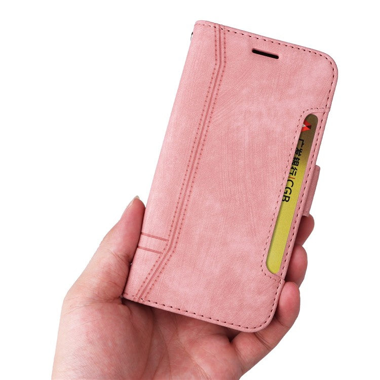 BETOPNICE 001 Phone Cover For vivo Y75 4G / V23e 4G / V23e 5G, Imprinted Stitching Line PU Leather Anti-scratch Phone Case Stand Wallet with Strap - Pink