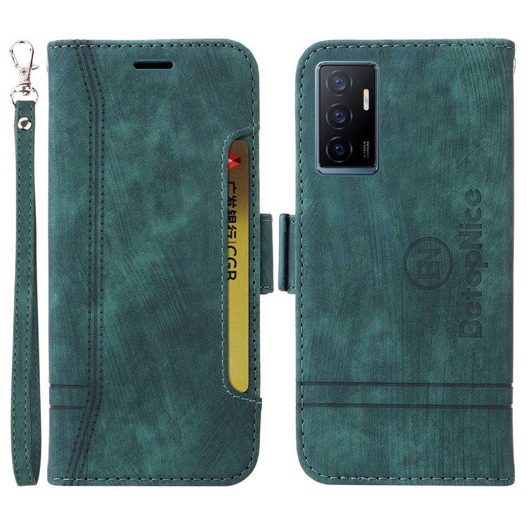 BETOPNICE 001 Phone Cover For vivo Y75 4G / V23e 4G / V23e 5G, Imprinted Stitching Line PU Leather Anti-scratch Phone Case Stand Wallet with Strap - Green