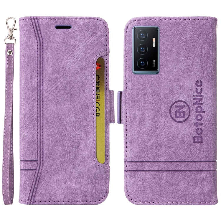 BETOPNICE 001 Phone Cover For vivo Y75 4G / V23e 4G / V23e 5G, Imprinted Stitching Line PU Leather Anti-scratch Phone Case Stand Wallet with Strap - Purple