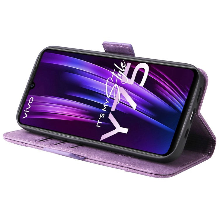 BETOPNICE 001 Phone Cover For vivo Y75 4G / V23e 4G / V23e 5G, Imprinted Stitching Line PU Leather Anti-scratch Phone Case Stand Wallet with Strap - Purple