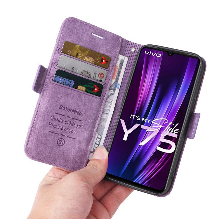 BETOPNICE 001 Phone Cover For vivo Y75 4G / V23e 4G / V23e 5G, Imprinted Stitching Line PU Leather Anti-scratch Phone Case Stand Wallet with Strap - Purple