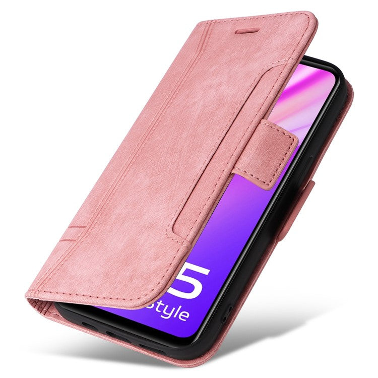 BETOPNICE 001 For vivo Y35 4G (2022) / Y22 4G / Y22s 4G Imprinted Stitching Line PU Leather Case Phone Stand Wallet Cover with Strap - Pink